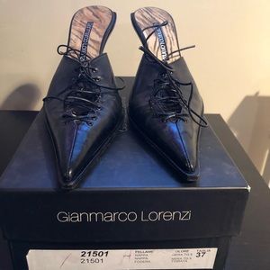 Gianmarco lorenzi Italian black leather tie Mules